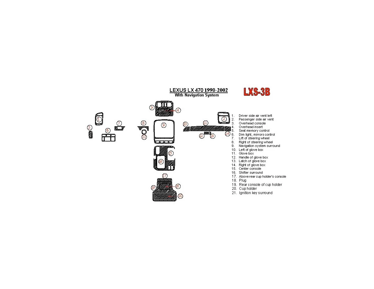 Lexus LX-470 1998-UP avec système NAVI, kit de garniture de tableau de bord BD intérieur de conformité OEM - 1