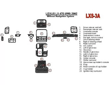 Lexus LX-470 1998-UP sans système NAVI, ensemble de 22 pièces Conformité OEM Kit de garniture de tableau de bord intérieur BD - 