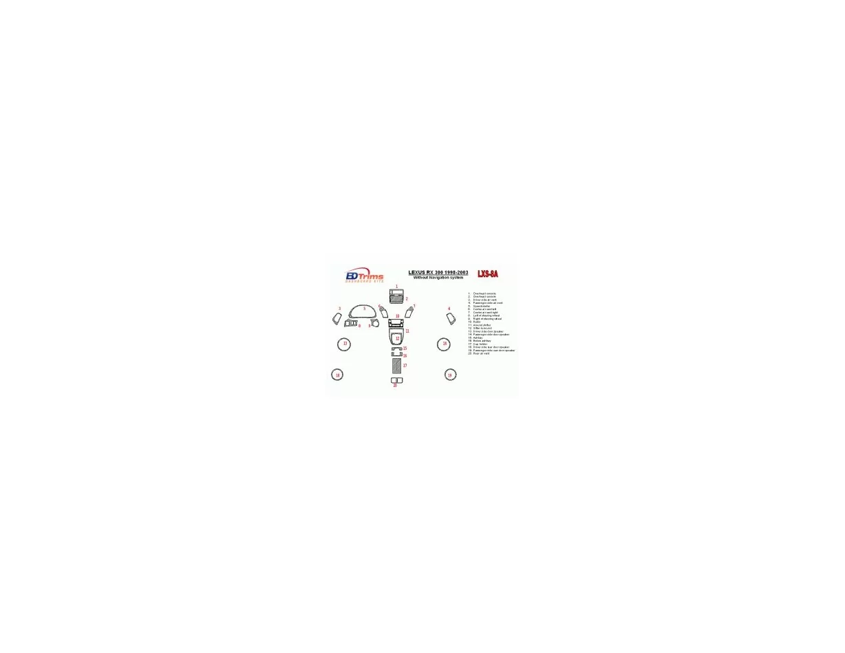 Lexus RX 1998-2003 Without NAVI system, OEM Compliance, 20 Parts set Interior BD Dash Trim Kit - 1 - Interior Dash Trim Kit