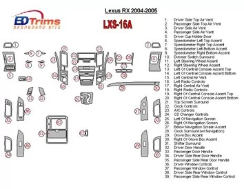 Lexus RX 2004-2005 Ensemble complet de garnitures de tableau de bord intérieur BD - 1