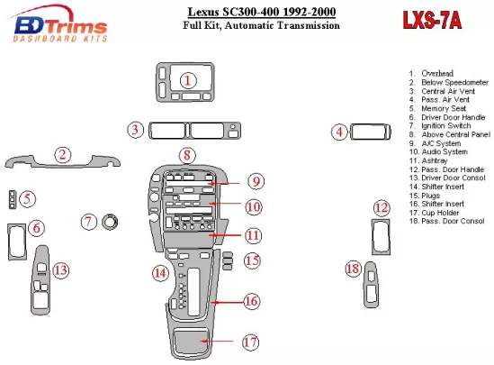 Kit de garniture de tableau de bord intérieur BD pour Lexus SC 1992-2000 Automatic Gear - 1