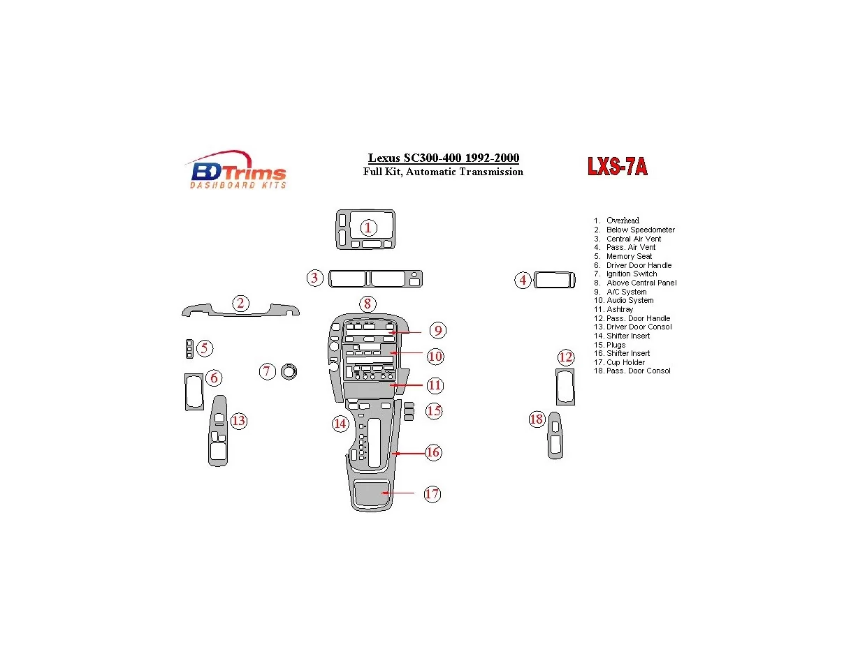 Lexus SC 1992-2000 Automatic Gear Interior BD Dash Trim Kit - 1 - Interior Dash Trim Kit