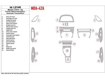 Ensemble complet Mazda 3 2014-UP, sans NAVI, kit de garniture de tableau de bord BD intérieur de boîte de vitesses automatique -
