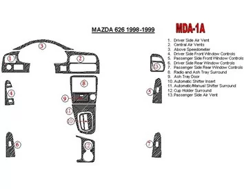 Mazda 626 1998-1999 Kit complet de garnitures de tableau de bord intérieur BD - 1