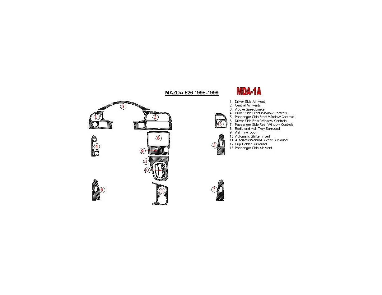 Mazda 626 1998-1999 Full Set Interior BD Dash Trim Kit - 1 - Interior Dash Trim Kit