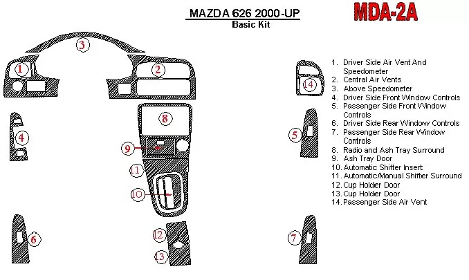 Mazda 626 2000-UP Kit de garniture de tableau de bord intérieur BD - 1