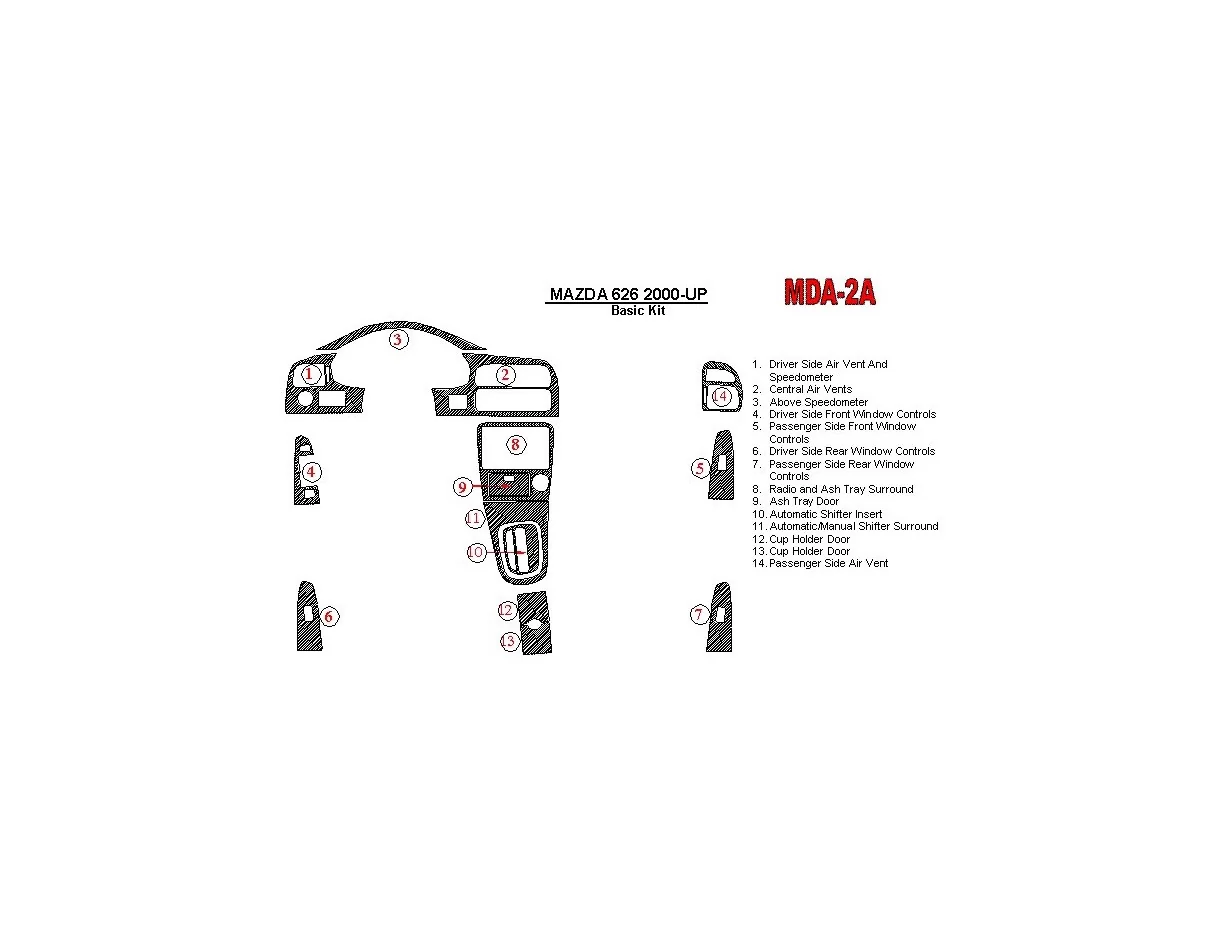 Mazda 626 2000-UP Kit de garniture de tableau de bord intérieur BD - 1