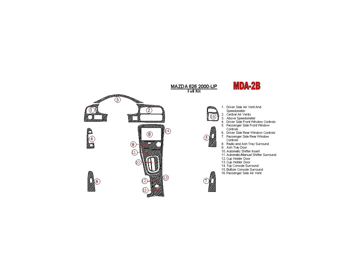 Mazda 626 2000-UP Kit de garniture de tableau de bord intérieur BD complet - 1