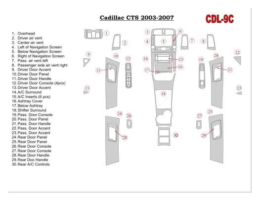 Cadillac CTS 2003-2007 Ensemble complet, avec NAVI, avec panneaux de porte Intérieur BD Dash Trim Kit - 1 Cadillac CTS 2003-2007 Ensemble complet, avec NAVI, avec panneaux de porte Intérieur BD Dash Trim Kit - 1