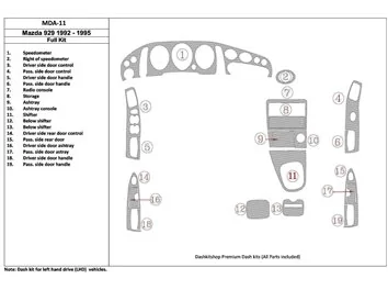 Mazda 929 1992-1995 Ensemble complet, ensemble de 19 pièces Kit de garniture de tableau de bord intérieur BD - 1