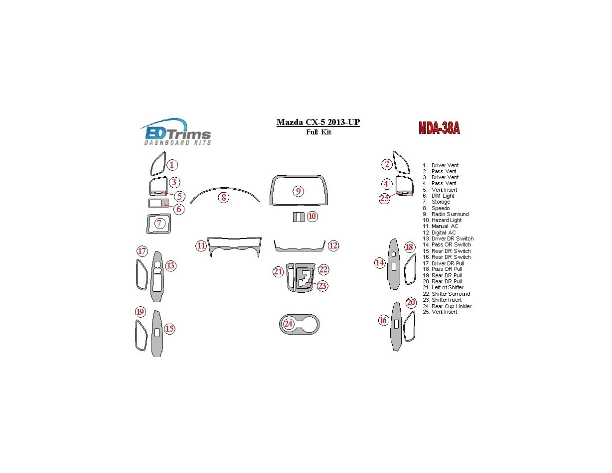 Mazda CX-5 2012-UP Full Set Interior BD Dash Trim Kit - 1 - Interior Dash Trim Kit