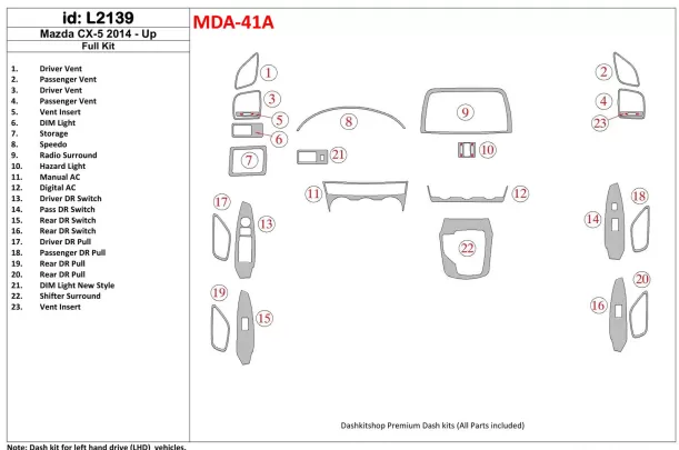 Mazda CX-5 2014-UP Full Set Interior BD Dash Trim Kit - 1 - Interior Dash Trim Kit Mazda CX-5 2014-UP Full Set Interior BD Dash Trim Kit - 1 - Interior Dash Trim Kit