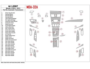 Mazda Mazda3 2010-2013 Ensemble complet, kit de garniture de tableau de bord intérieur BD à engrenage automatique - 1