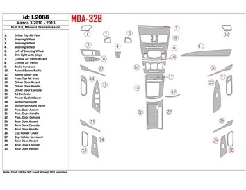Mazda Mazda3 2010-2013 Ensemble complet, kit de garniture de tableau de bord intérieur BD pour boîte de vitesses manuelle - 1