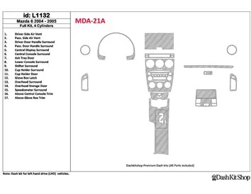 Mazda Mazda6 2004-2005 Ensemble complet, kit de garniture de tableau de bord intérieur BD 4 cylindres - 1