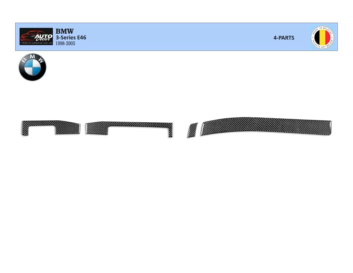 BMW Série 3 E46 04.98-12.04 Kit d'habillage de tableau de bord intérieur 3D Dash Trim Dekor 4-Parts - 1