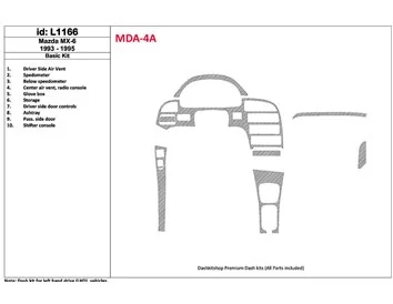 Mazda MX-6 1993-1995 Ensemble complet, ensemble de 11 pièces Kit de garniture de tableau de bord intérieur BD - 1