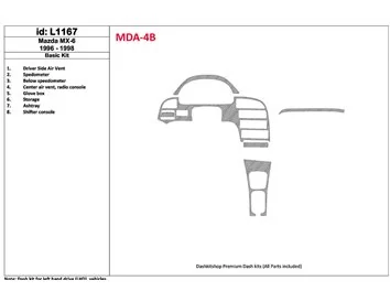Mazda MX-6 1996-1998 Ensemble de base, ensemble de 8 pièces Kit de garniture de tableau de bord intérieur BD - 1