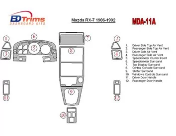Mazda RX-7 1986-1992 Kit complet de garnitures de tableau de bord intérieur BD - 1