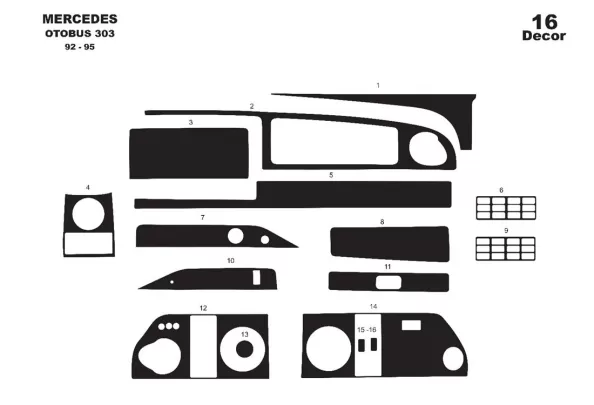 Mercedes 0 303 01.92-01.95 Kit de garnitures de tableau de bord intérieur 3D Dash Trim Dekor 14-Parts - 1