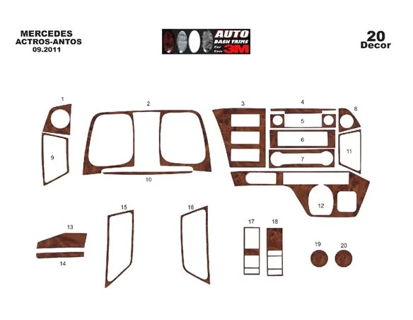 Mercedes Actros Antos 09.2011 Kit de garniture de tableau de bord intérieur 3D Dash Trim Dekor 20-Parts