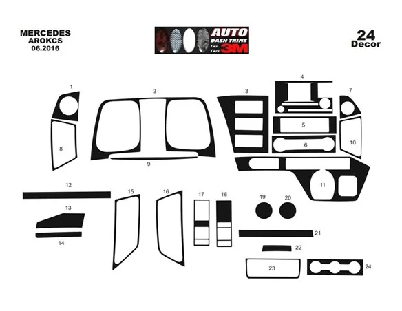 Mercedes Actros Antos 09.2016 Kit de garniture de tableau de bord intérieur 3D Dash Trim Dekor 24-Parts