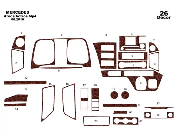 Mercedes Actros Antos 09.2016 Kit de garniture de tableau de bord intérieur 3D Dash Trim Dekor 26-Parts