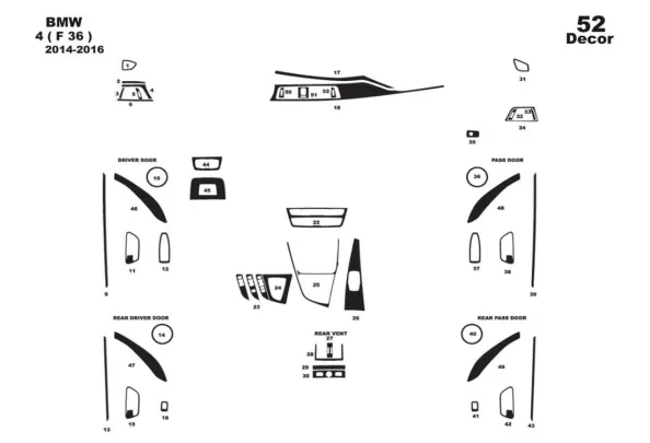 BMW Série 4 F36 2014-2016 Kit de garniture de tableau de bord intérieur 3D Dash Trim Dekor 52-Parts - 1 BMW Série 4 F36 2014-2016 Kit de garniture de tableau de bord intérieur 3D Dash Trim Dekor 52-Parts - 1