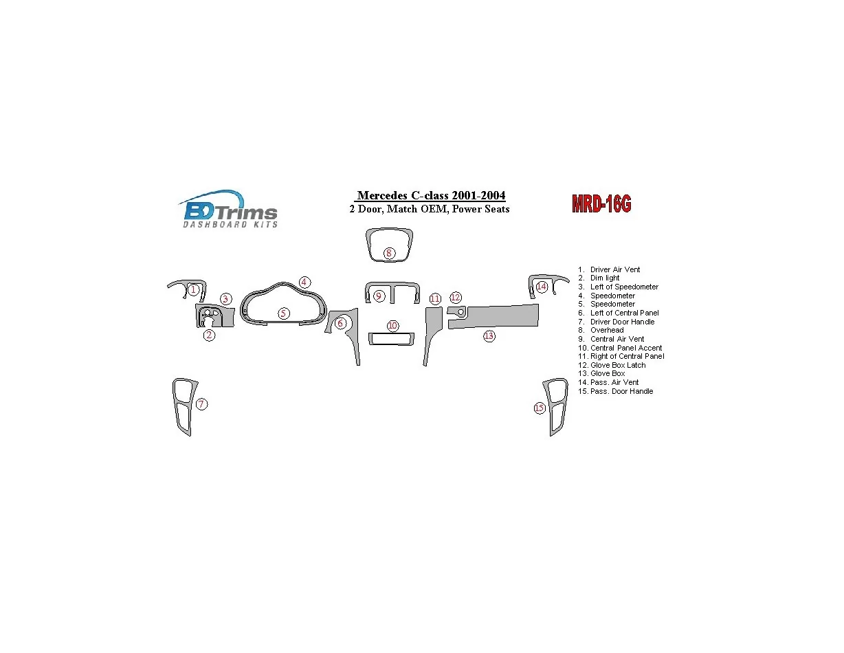 Mercedes Benz C Class 2001-2004 Basic Set, 2 Doors, OEM Compliance, With Power Seats Interior BD Dash Trim Kit - 1 - Interior Da