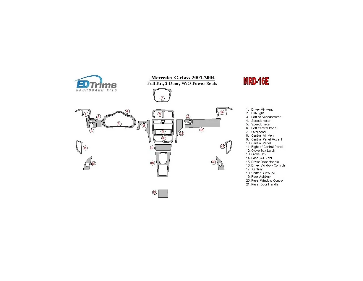 Mercedes-Benz C-klasse 2001-2004 Volledige set, 2 deuren, OEM-naleving, zonder elektrisch verstelbare stoelen Interieur BD dashb