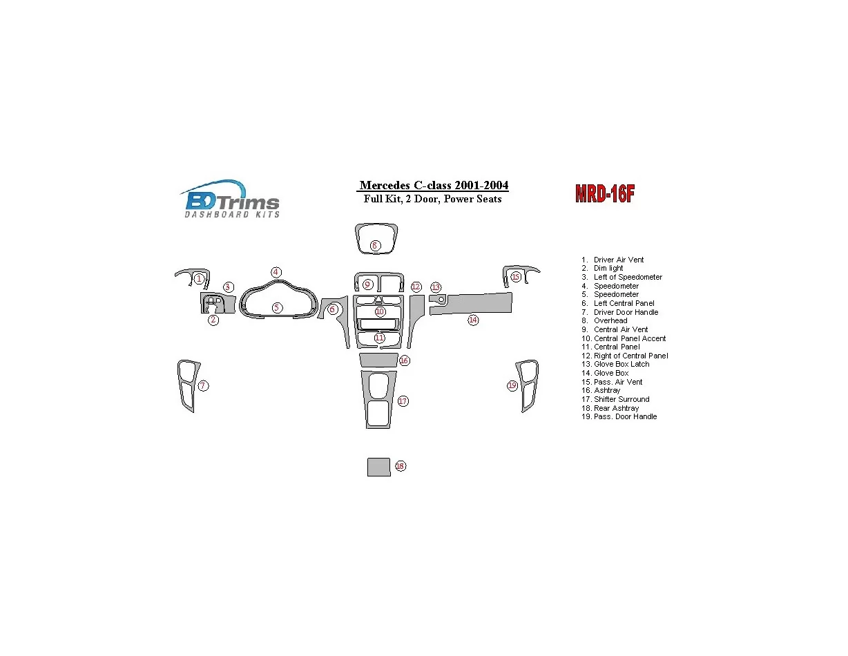 Mercedes-Benz C-klasse 2001-2004 Volledige set, 2 deuren, OEM-conform, met elektrisch verstelbare stoelen Interieur BD dashboard