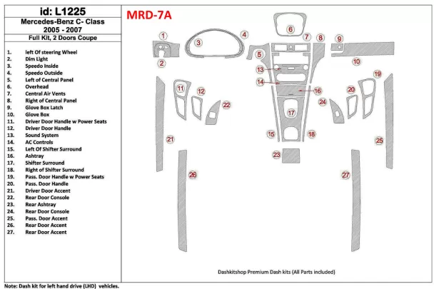 Mercedes-Benz C-klasse 2005-2007 volledige set, 2-deurs coupé interieur BD dashboardafwerkingsset - 1