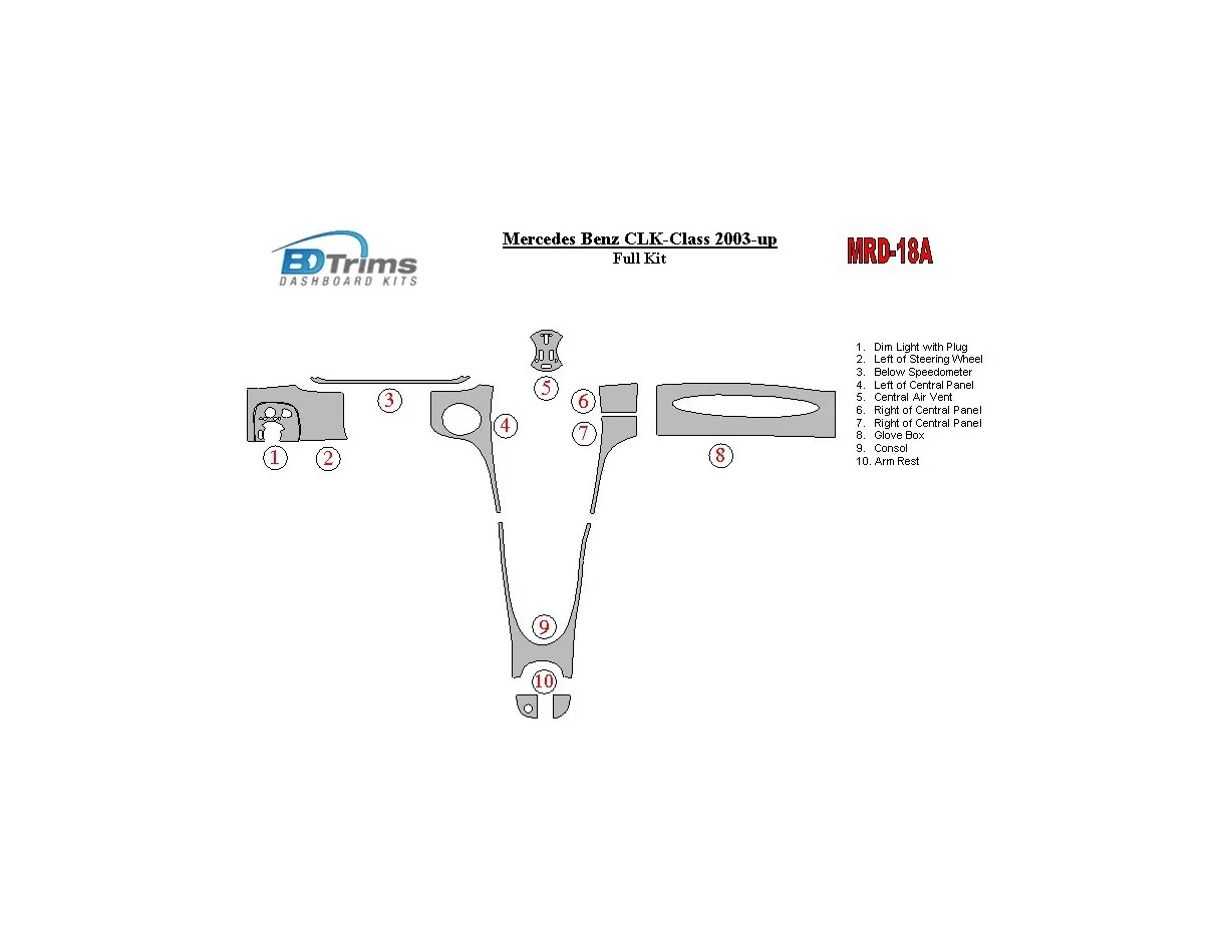 Mercedes Benz CLK 2003-UP Volledige set interieur BD Dash Trim Kit - 1