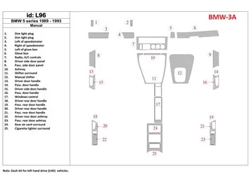 BMW 5 1989-1993 handgeschakelde versnellingsbak, 25-delige set interieur BD dashboard trimset - 1