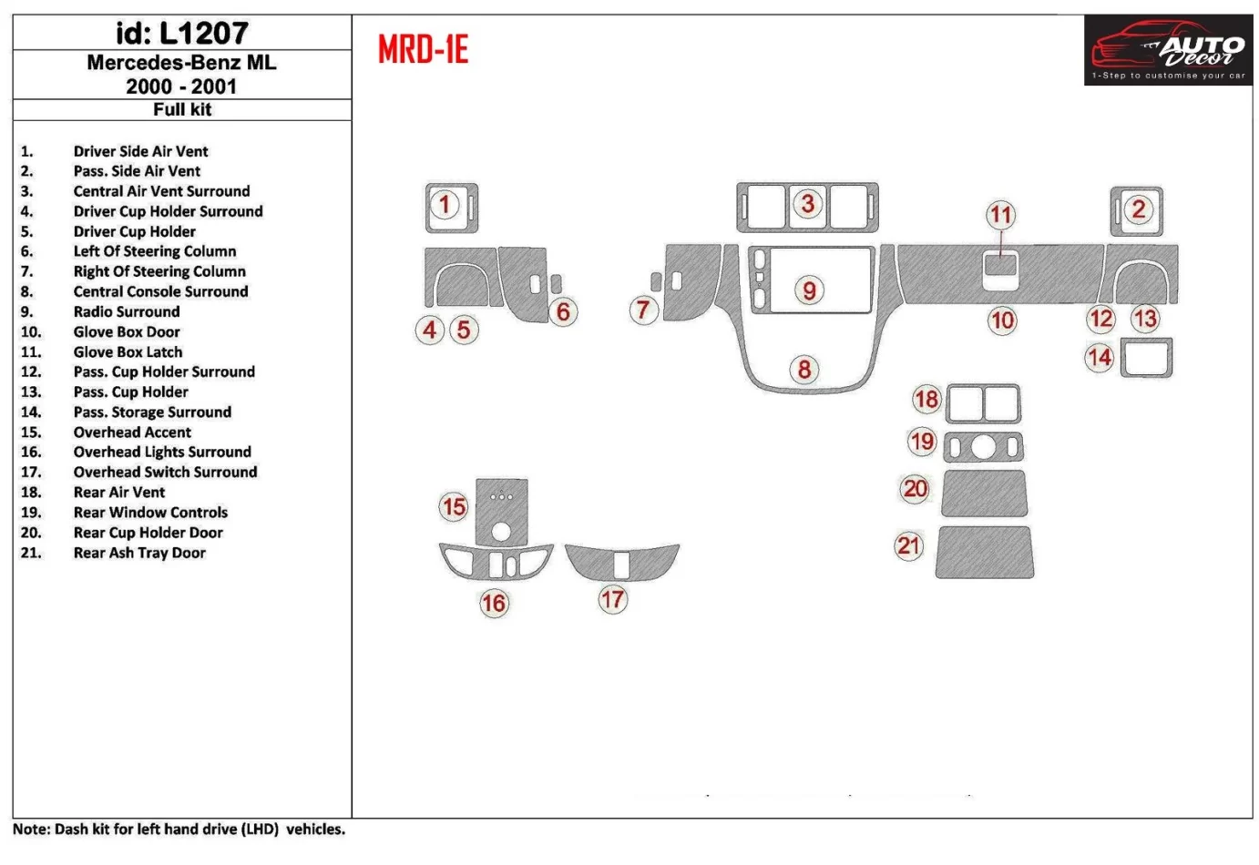 Mercedes Benz M Klasse 2000-2001 Deuren Kit Interieur BD Dash Trim Kit - 1