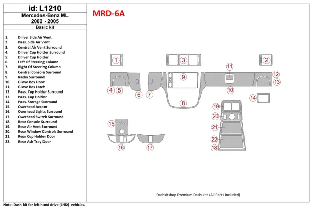 Mercedes Benz M Class 2002-2005 Base Kit Interior BD Dash Trim Kit - 1 - Interior Dash Trim Kit Mercedes Benz M Class 2002-2005 Base Kit Interior BD Dash Trim Kit - 1 - Interior Dash Trim Kit