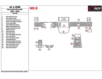 Mercedes Benz Classe M 2002-2005 Ensemble complet de garnitures de tableau de bord intérieur BD - 1