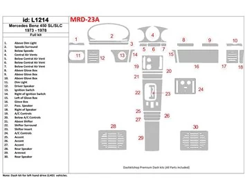 Mercedes Benz R107 450 SL/SLC 1973-1978 Kit complet de garnitures de tableau de bord intérieur BD - 1