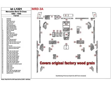 Mercedes Benz Classe S W140 1992-1996 Ensemble complet, couvre tous les kits en bois OEM Kit de garnitures de tableau de bord BD