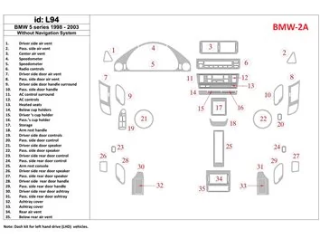 BMW 5 1998-UP Zonder NAVI-systeem, 35-delige set Interieur BD Dash Trim Kit - 1