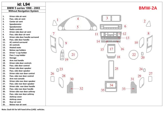 BMW 5 1998-UP Without NAVI system, 35 Parts set Interior BD Dash Trim Kit - 1 - Interior Dash Trim Kit BMW 5 1998-UP Without NAVI system, 35 Parts set Interior BD Dash Trim Kit - 1 - Interior Dash Trim Kit