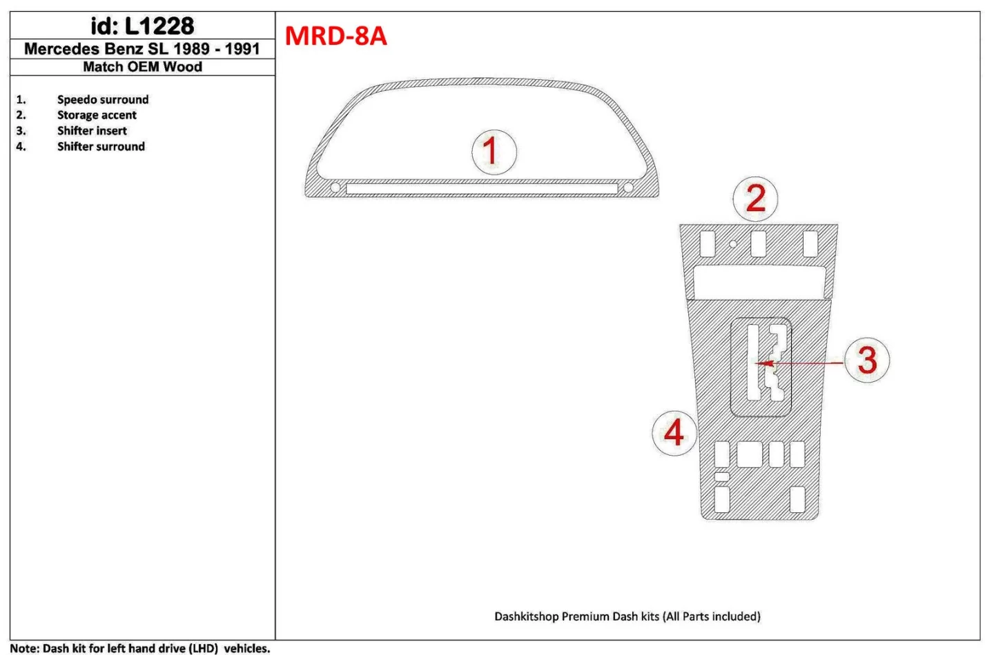 Mercedes Benz SL R129 Class 1989-1991 Full Set Interior BD Dash Trim Kit - 1 - Interior Dash Trim Kit