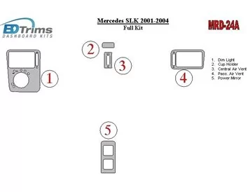 Mercedes Benz SLK 2001-2004 Ensemble complet de garnitures de tableau de bord intérieur BD - 1