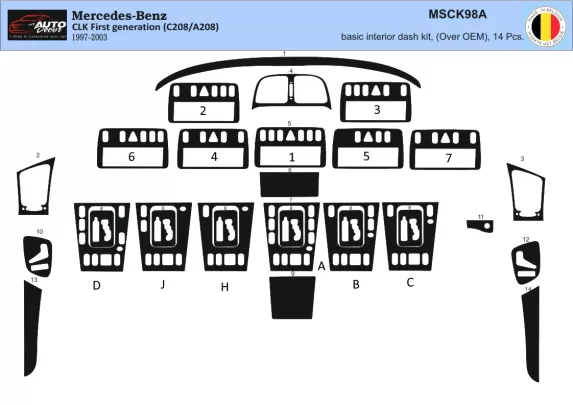 Mercedes Benz W208 CLK C208A208 1997–2003 Kit de garniture de tableau de bord intérieur 3D Dash Trim Dekor 14 pièces - 1