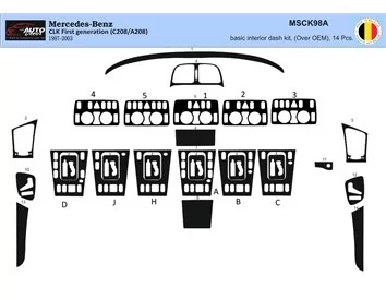 Mercedes Benz W208 CLK-Cabrio 1997–2003 Kit de garniture de tableau de bord intérieur 3D Dash Trim Dekor 19-Parts - 1