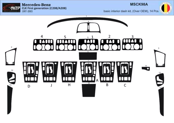 Mercedes Benz W208 CLK-Cabrio 1997-2003 Inleg dashboard Interieurset aansluitend en pasgemaakt op he 19 -Teile - 1