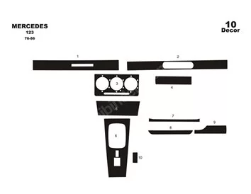 Mercedes Classe E W123 01.76-01.86 Kit de garnitures de tableau de bord intérieur 3D Dash Trim Dekor 10-Parts - 1