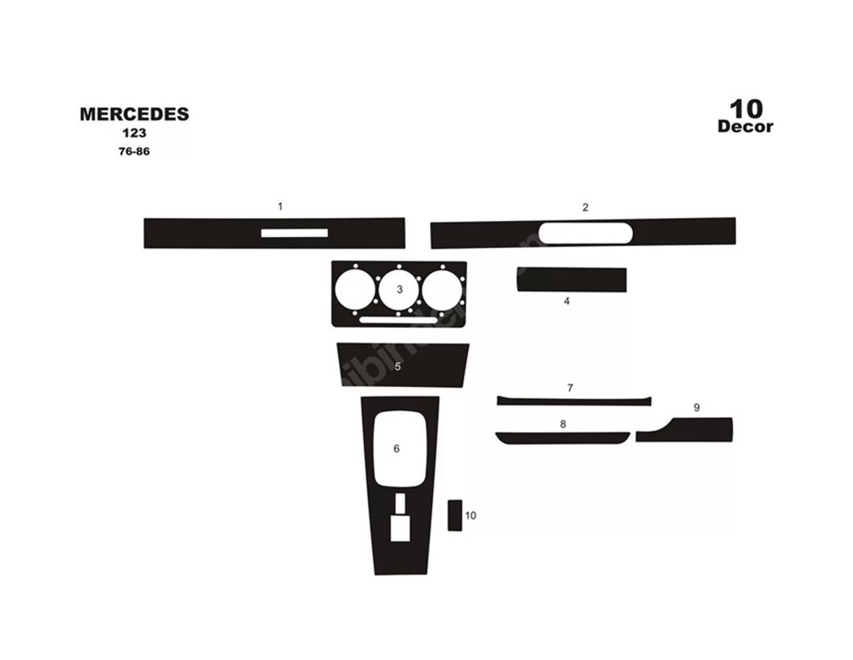 Mercedes Classe E W123 01.76-01.86 Kit de garnitures de tableau de bord intérieur 3D Dash Trim Dekor 10-Parts - 1