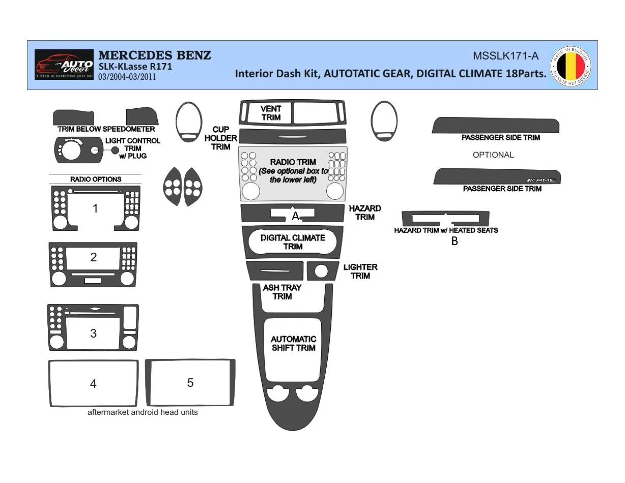 Mercedes SLK (R171) 2004-2010 3D Interior Dashboard Trim Kit Dash Trim Dekor 18-Parts - 1 - Interior Dash Trim Kit
