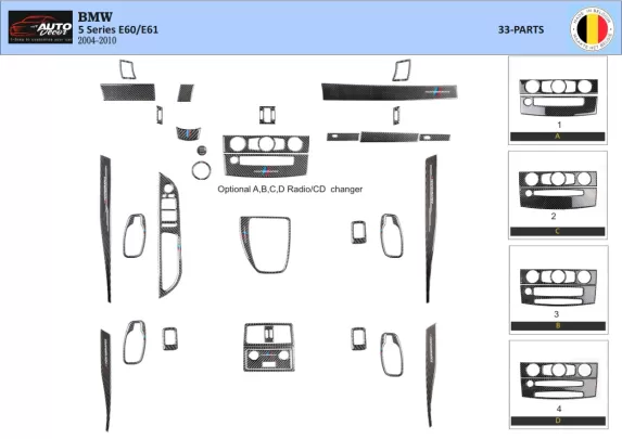 BMW 5 Series E60/E61 2004–2010 3D Interior Dashboard Trim Kit Dash Trim Dekor 33-Parts - 1 - Interior Dash Trim Kit BMW 5 Series E60/E61 2004–2010 3D Interior Dashboard Trim Kit Dash Trim Dekor 33-Parts - 1 - Interior Dash Trim Kit